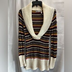 Guess Vintage Multicolor Striped Sweater Dress Shawl Collar Wool Blend Size S